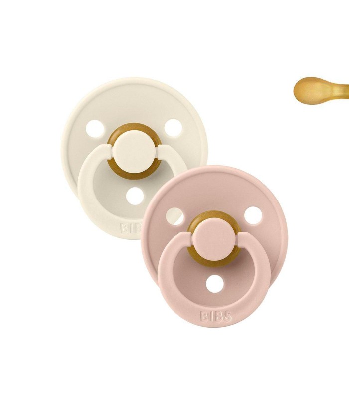 Bibs Colour Simétrica Ivory/Blush 0-6M, 2 Chupetes