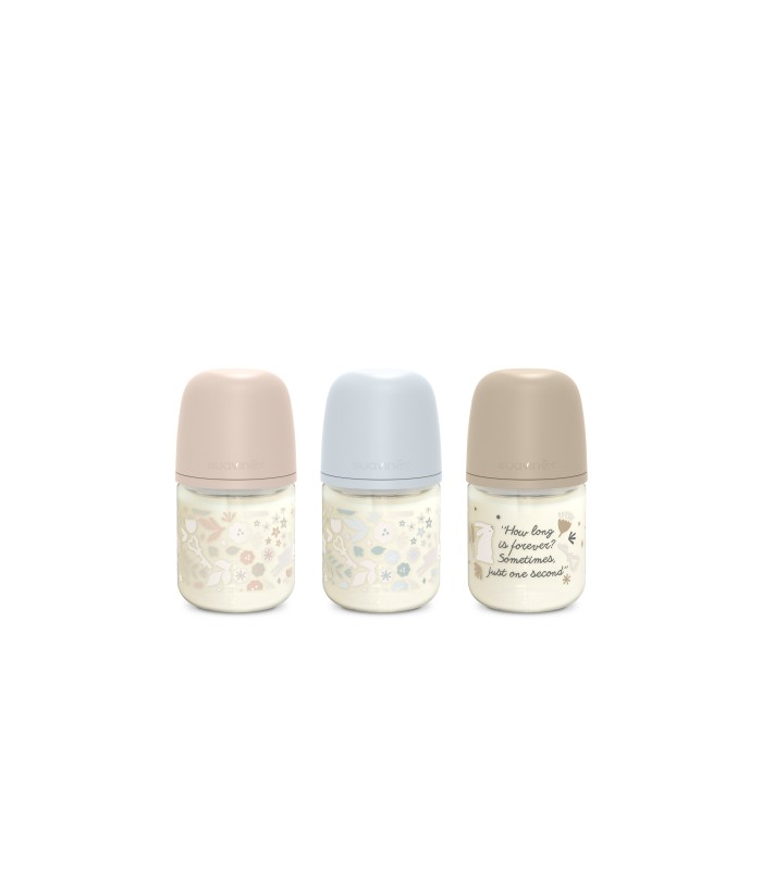 Suavinex Wonderland Biberón Premium de vidrio 120ml con tetina redonda 3P silicona