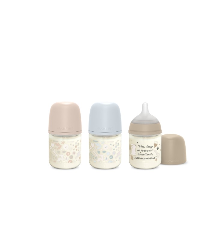 Suavinex Wonderland Biberón Premium de vidrio 120ml con tetina redonda 3P silicona