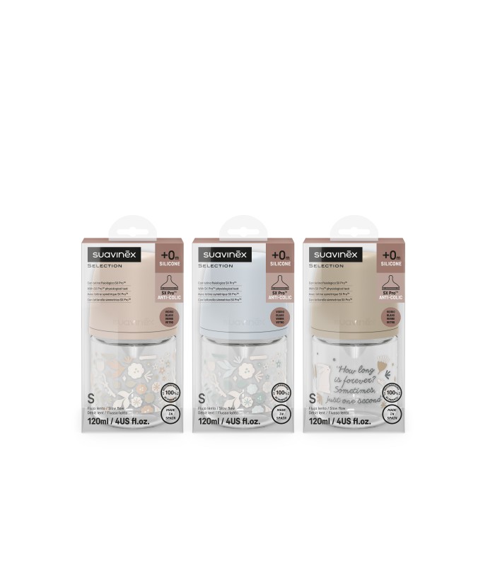 Suavinex Wonderland Biberón Premium de vidrio 120ml con tetina redonda 3P silicona