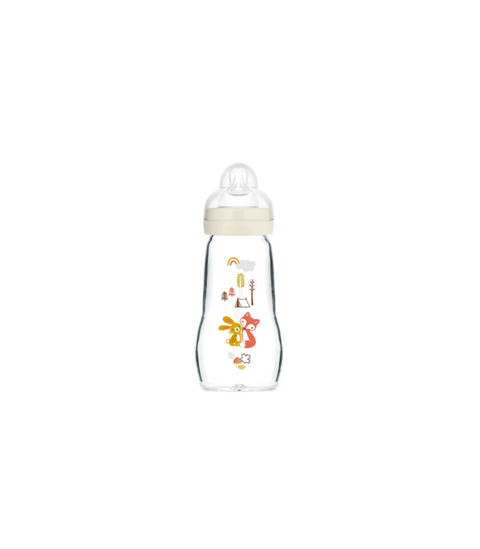 Mam Feel Good 260ml Forest - Biberón de cristal Beige