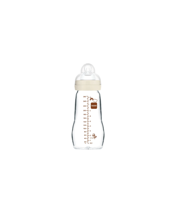 Mam Feel Good 260ml Forest - Biberón de cristal Beige