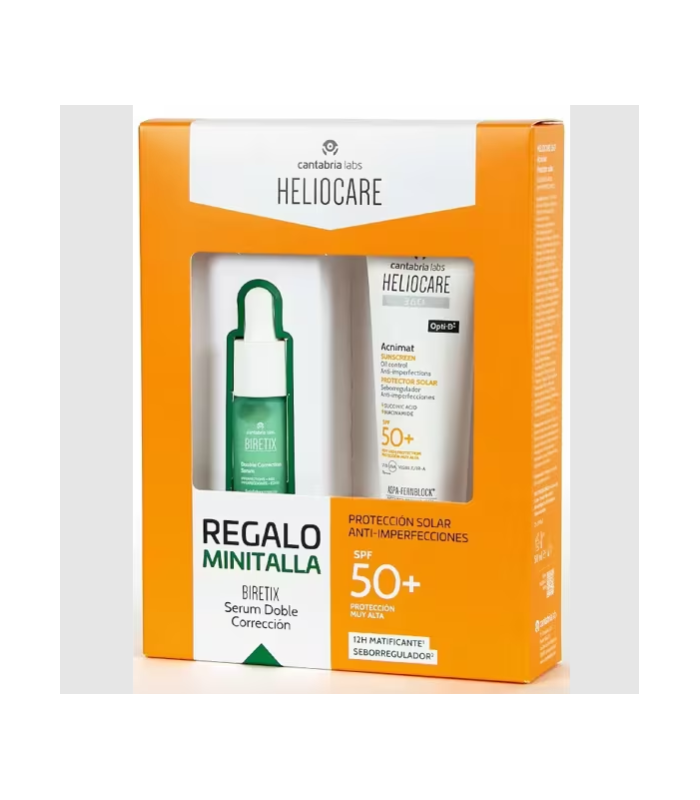 Heliocare 360 Cofre Protección Solar Anti Imperfecciones Acnimat SPF50+ 50ml + Biretix Serum Doble correccion 10ml 10ml
